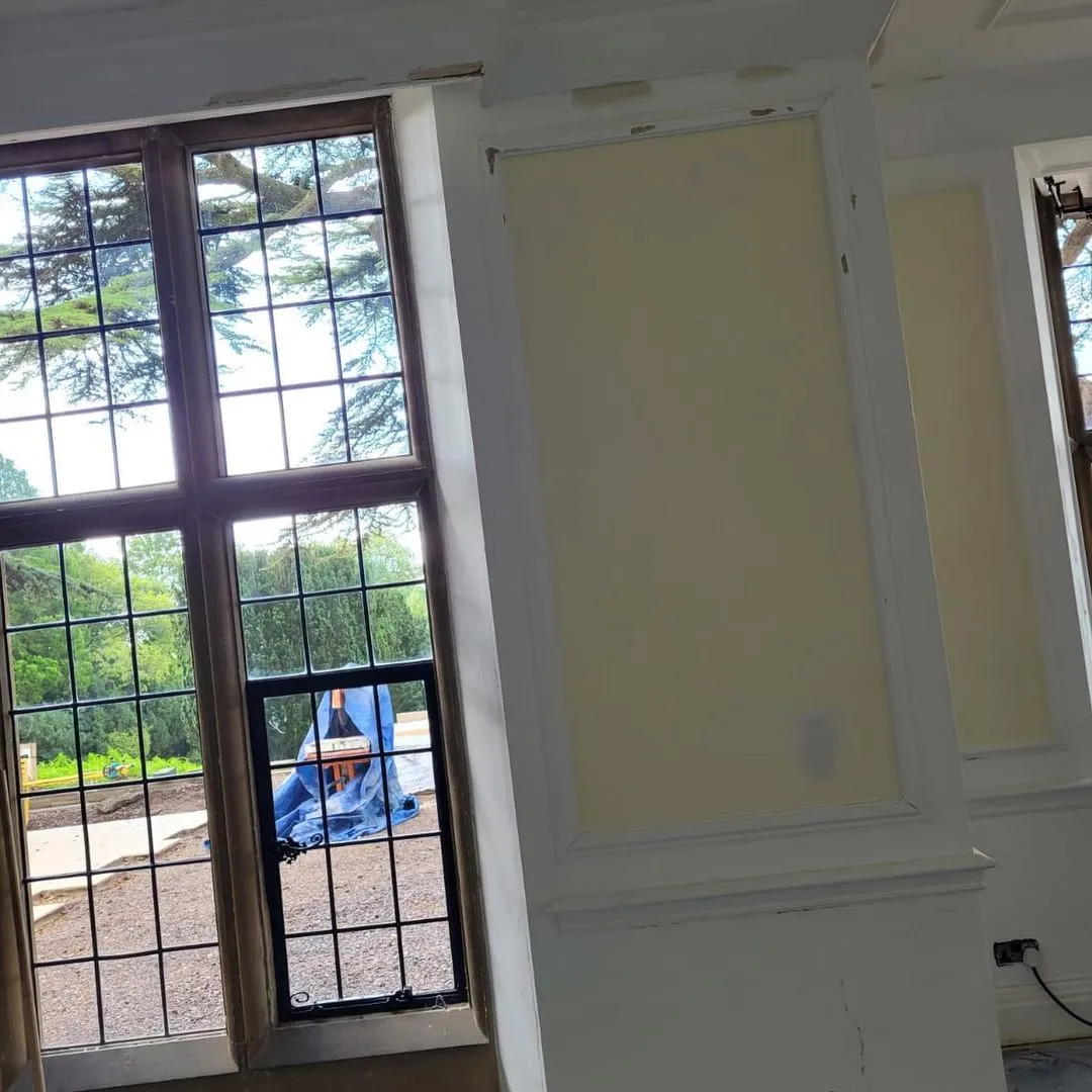 Panelled room prepared for plastering and decorating