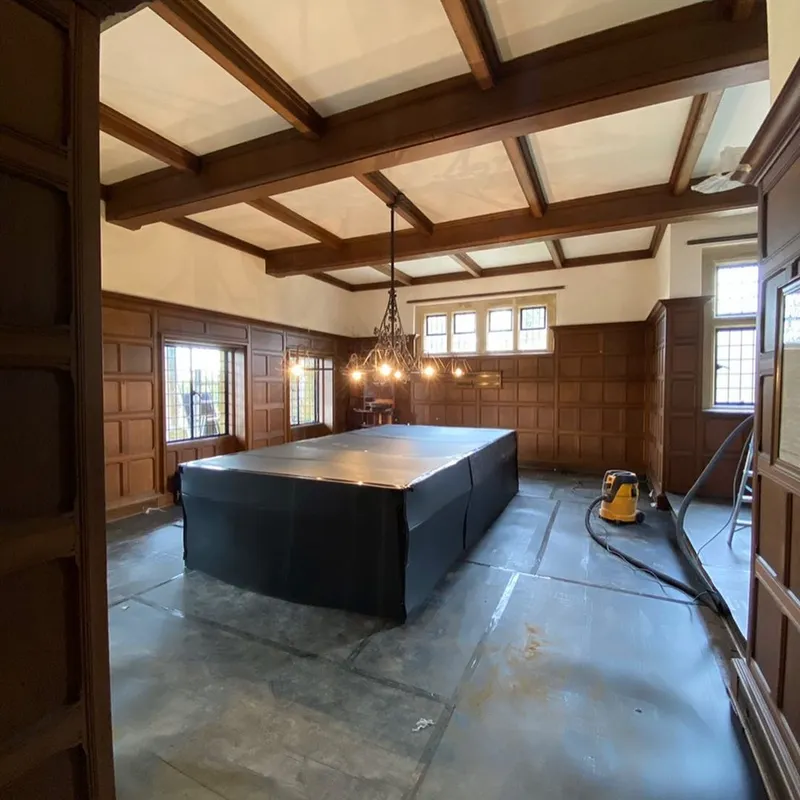 Panelled billiard room before